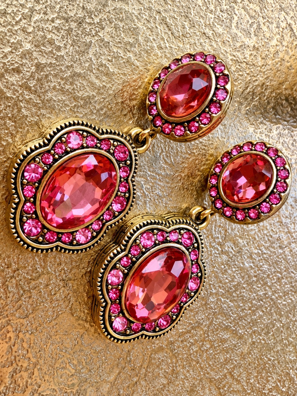 Vintage Heidi Daus “Guilty Pleasure” Pink Crystal Statement Drop Earrings